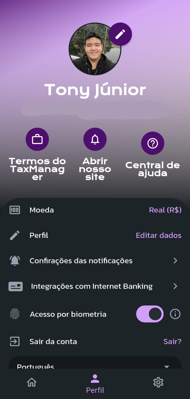 Tela de Perfil/Configurações