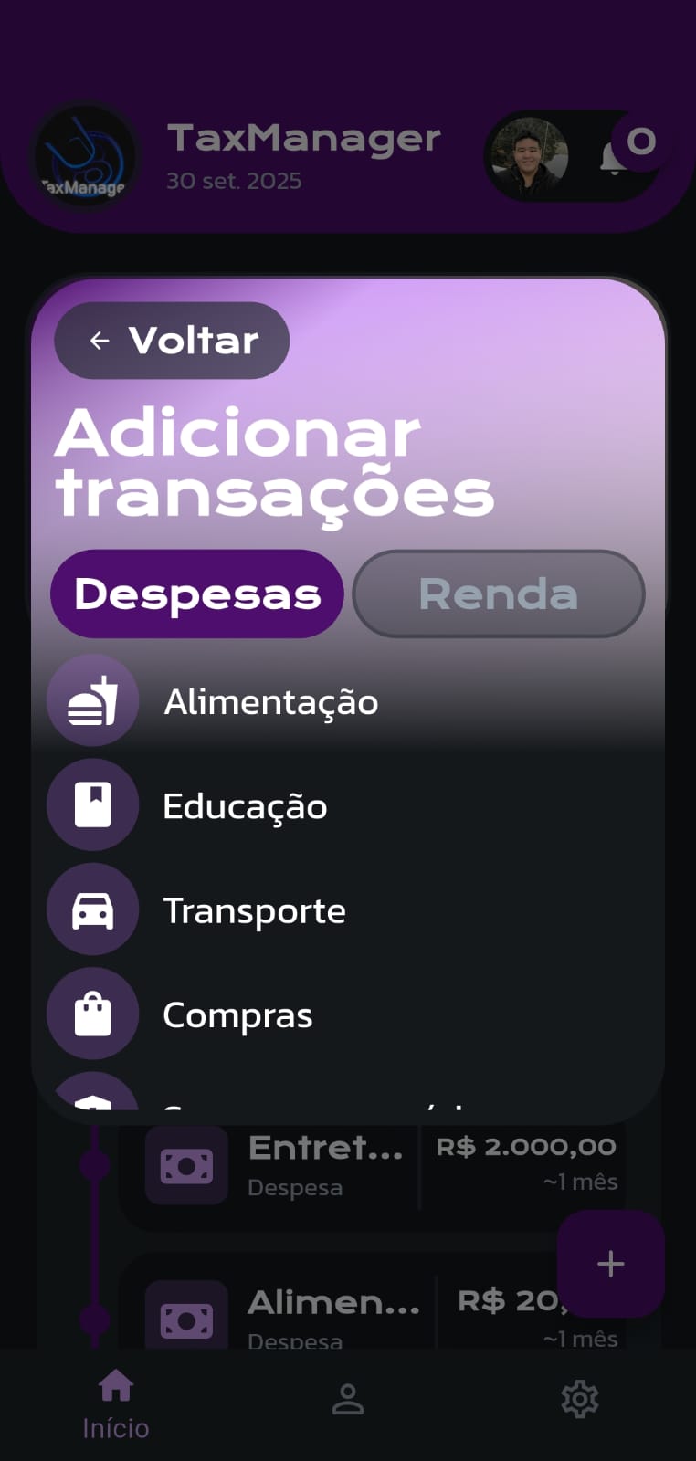 Tela de Adicionar novo item